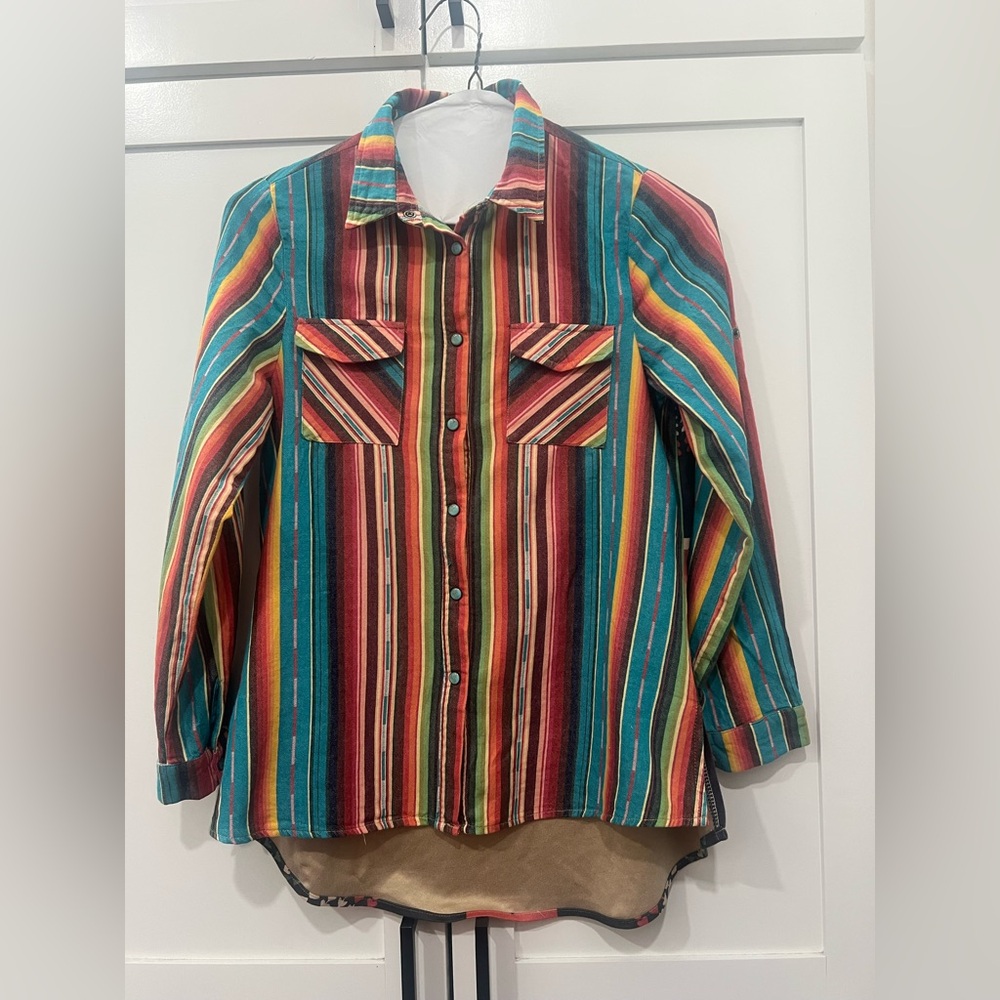 fashion express usa size small Western striped snap shirt with decorative back
